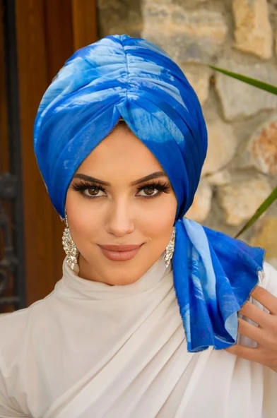 Mavi Batik Desen Tül Tokalı Bone ürün görseli