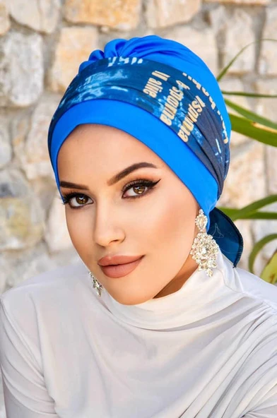 İndigo Mavi Puan Desen Bantlı Bone - Resim 3