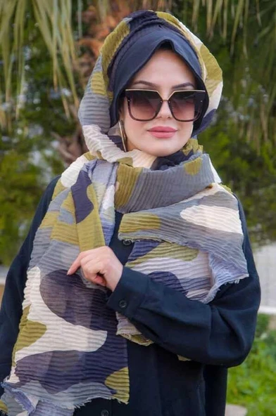 Siyah Haki Kamuflaj Pilise Şapkalı Şal - Resim 2