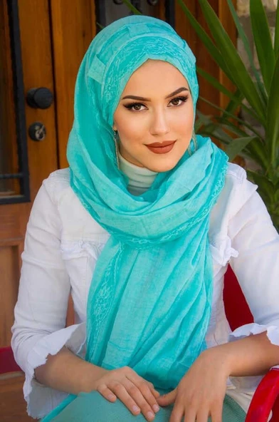 Mint Pamuk Biritli Şal - Resim 3