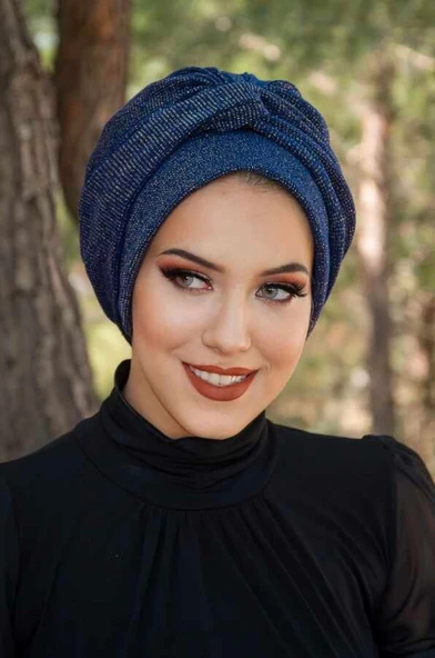 Lacivert Işıltılı Burgu Detaylı Bone - Resim 3