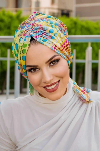 Sarı Yaz Desen Tokalı Bone - Resim 2