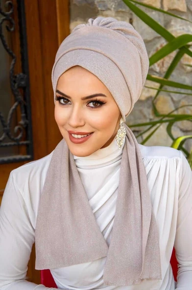 İnci Pudrası Işıltılı Atkılı Bone - Resim 4