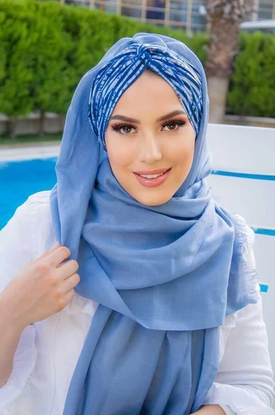 İndigo Çizgili Burgu Hazır Şal ürün görseli