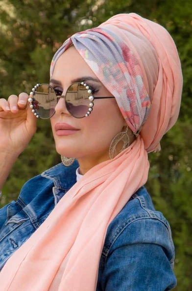 Somon Çiçek Çiçek Desen Hazır Şal - Resim 2