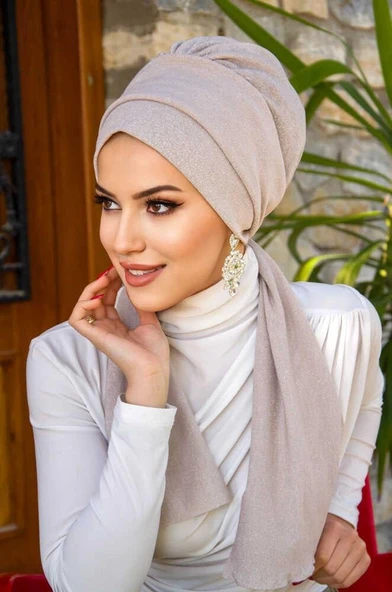 İnci Pudrası Işıltılı Atkılı Bone - Resim 3