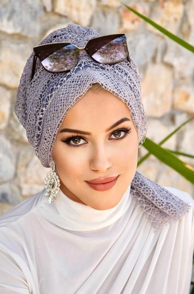 Gri Dantel Tokalı Bone - Resim 2