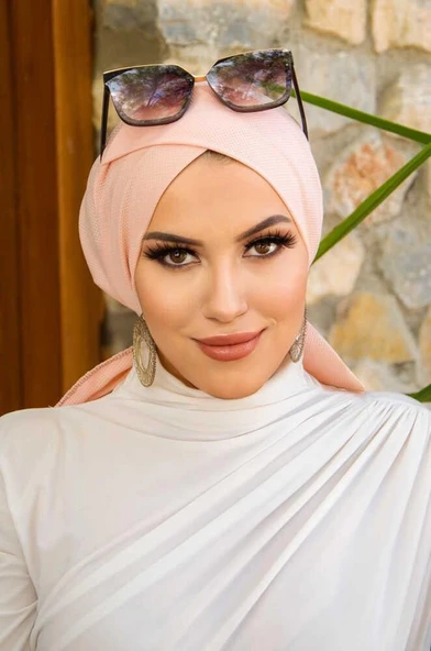 Açık Somon Çapraz Bantlı Bone - Resim 2