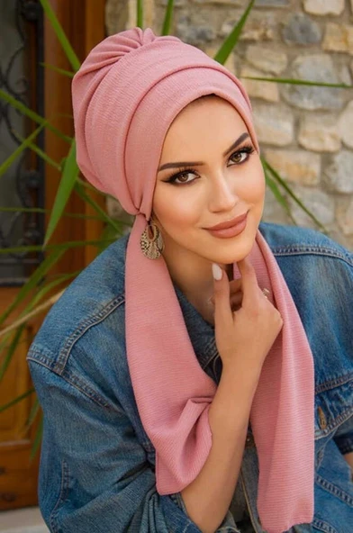 Pudra Krınkıl Atkılı Tesettür Bone - Resim 2