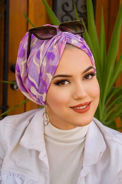 Lila Geometrik Desenli Burgu Bone - Resim 2