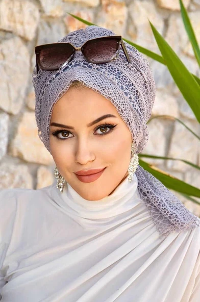 Gri Dantel Tokalı Bone - Resim 3