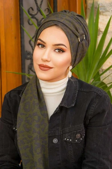 Haki Desenli Krınkıl Toka Detaylı Atkılı Bone - Resim 3