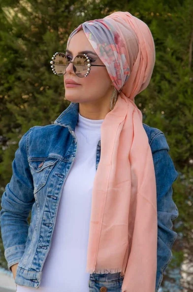 Somon Çiçek Çiçek Desen Hazır Şal ürün görseli