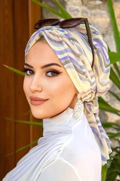 Soft Tonlamalı Geometrik Desen Tül Tokalı Bone - Resim 2