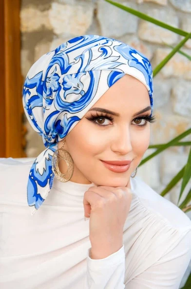 Saks Beyaz Retro Desen Çapraz Bone - Resim 2