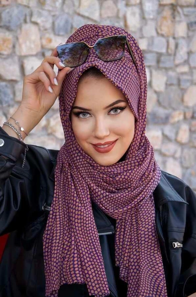 Mor Puan Desenli Şapka Şal ürün görseli