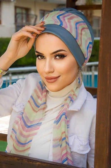 İndigo Geometrik Desen Fularlı Bone ürün görseli