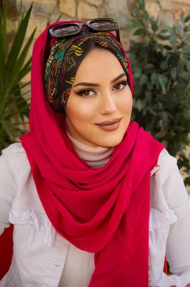 Fuşya Siyah Çiçek Desen Hazır Şal - Resim 3