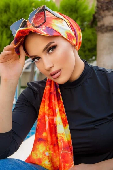 Turuncu Desen Siperli Bone Şal - Resim 2