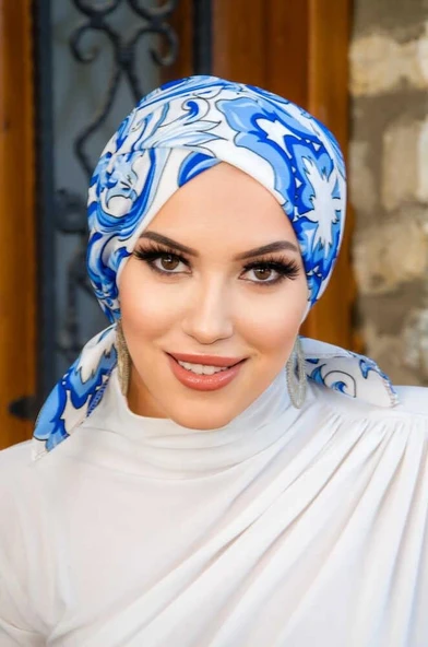 Saks Beyaz Retro Desen Çapraz Bone - Resim 3