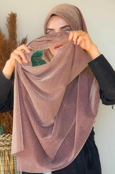 Bakır Çizgi Desenli Double Şal - Resim 3