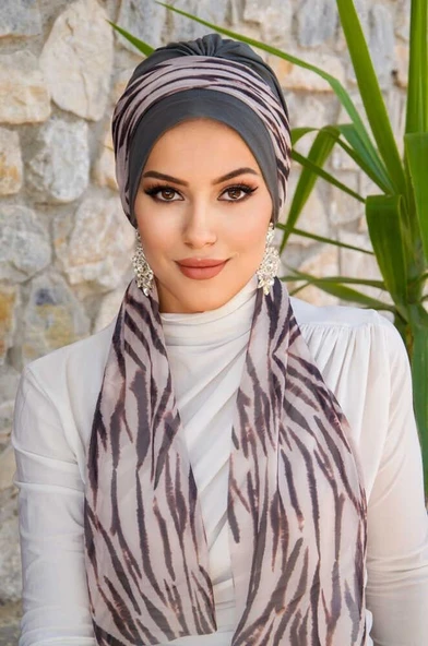 Füme Zebra Fularlı Bone - Resim 3