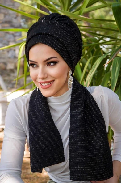 Siyah Fitilli Atkılı Bone - Resim 5