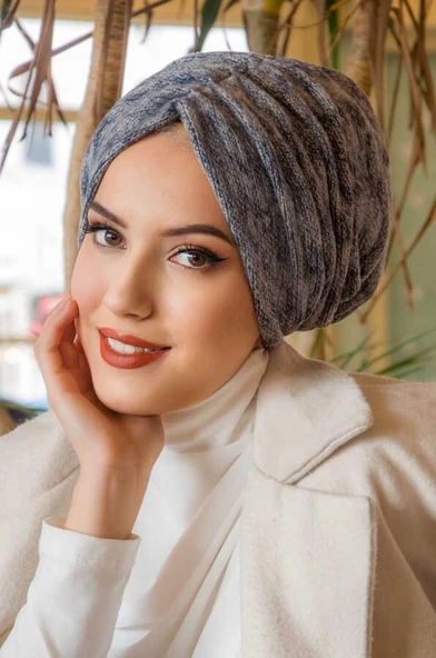 Mavi Yumoş Kışlık Büzgülü Bone - Resim 3