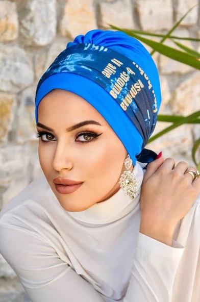 İndigo Mavi Puan Desen Bantlı Bone - Resim 5