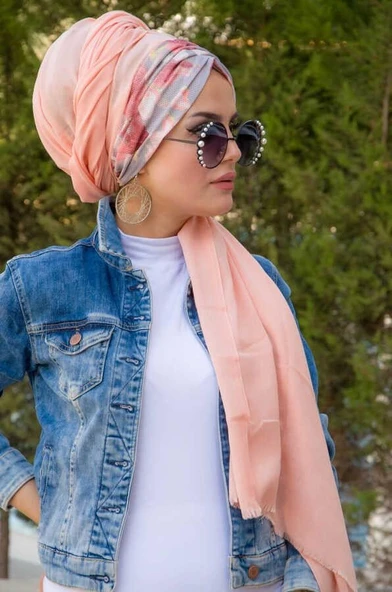 Somon Çiçek Çiçek Desen Hazır Şal - Resim 4