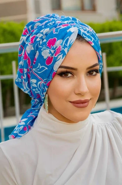 Mavi Desenli Tokalı Bone - Resim 2