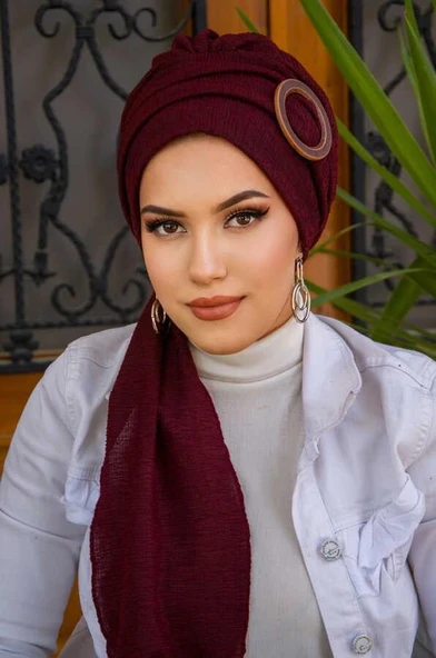 Bordo Ahşap Tokalı Atkılı Bone ürün görseli