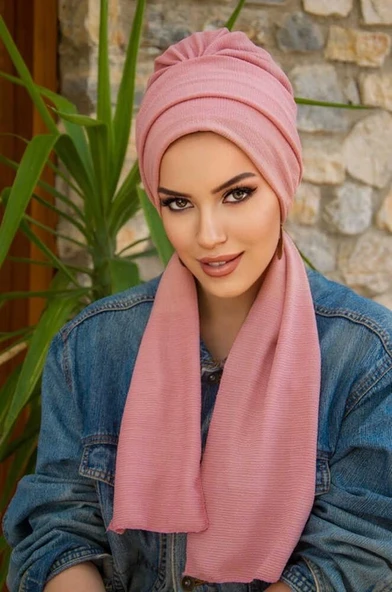 Pudra Krınkıl Atkılı Tesettür Bone - Resim 3