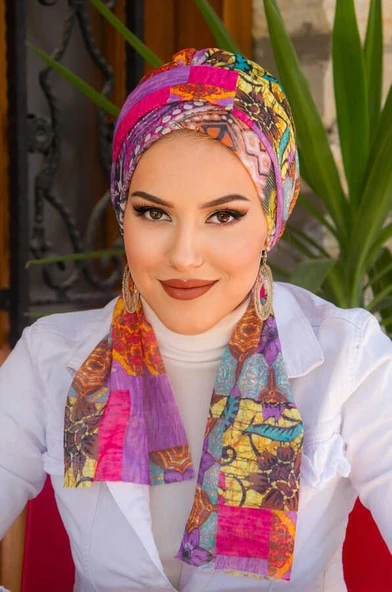 Renkli Etnik Desenli Atkılı Bone - Resim 2