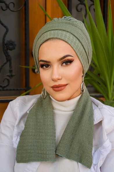 Pastel Yeşil Atkılı Bone - Resim 3