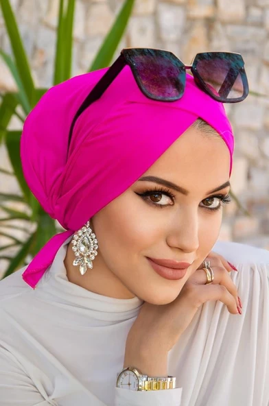 Neon Pembe Çapraz Bantlı Deniz - Havuz Bonesi ürün görseli