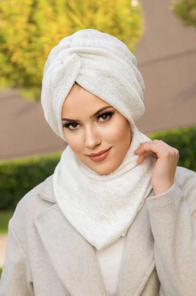 Beyaz Triko Kışlık Burgu Bone Ve Etol Takım - Resim 3