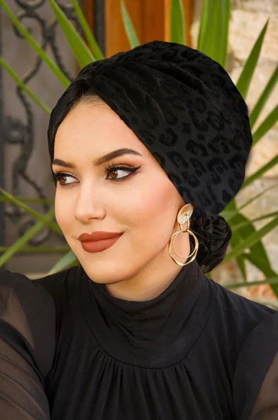 Siyah Desen Tül Tokalı Bone - Resim 2