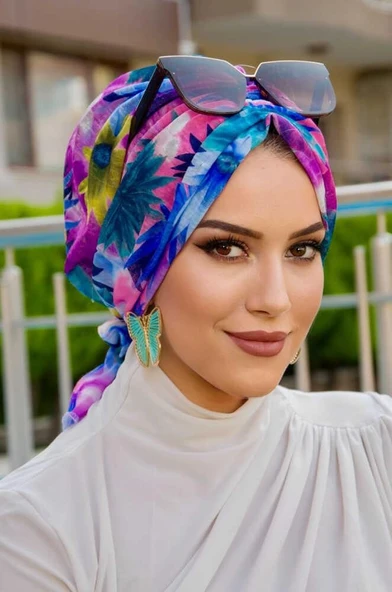 Rengarenk Çiçekler Tokalı Bone - Resim 3