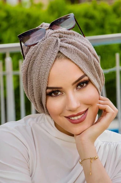 Taş Rengi Burgu Düğüm Bone - Resim 2