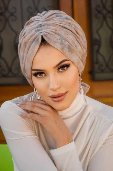 Ekru Ebruli Köpük Tokalı Bone - Resim 2