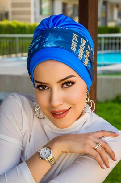 İndigo Mavi Puan Desen Bantlı Bone ürün görseli