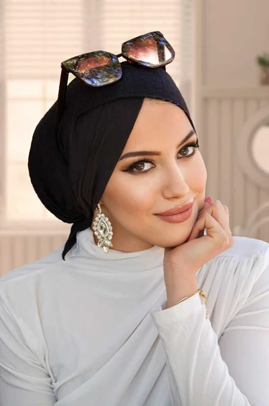 Siyah Abiye Tül Çapraz Bone / Abiye Üstüne kullanılabilir