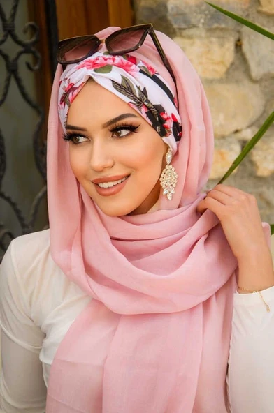 Pudra Çiçek Desen Hazır Şal - Resim 2