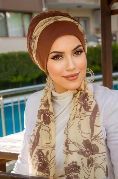 Karamel Kahve Fularlı Bone - Resim 2