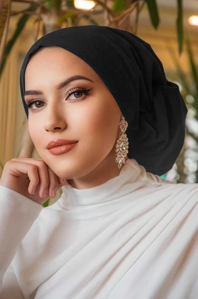 Siyah Çağla Hazır Türban - Resim 2