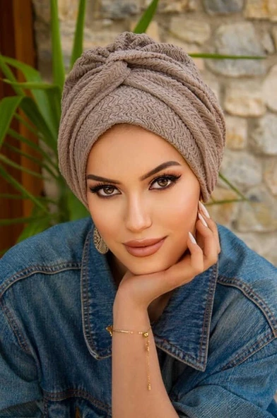 Taş Rengi Burgu Detaylı Düğüm Bone - Resim 4