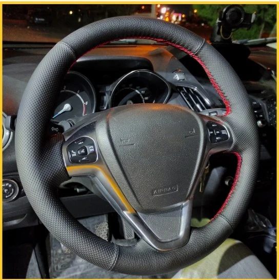 Ford Couier Araca Özel Direksiyon Kılıfı NOKTA DÜZ KIRMIZI İP - Resim 3