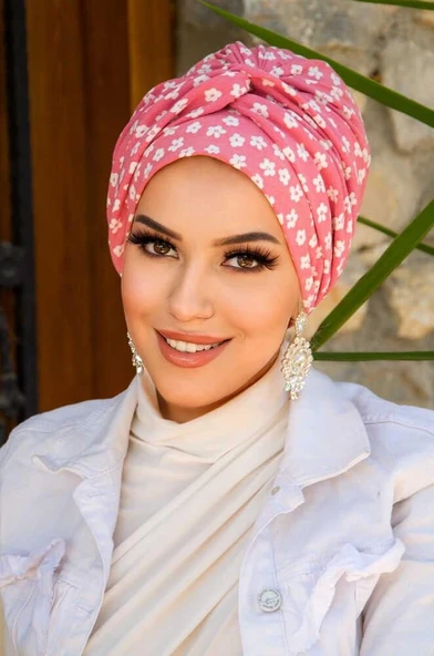 Pudra Çiçek Desen Burgu Detaylı Bone - Resim 3