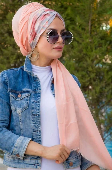 Somon Çiçek Çiçek Desen Hazır Şal - Resim 5